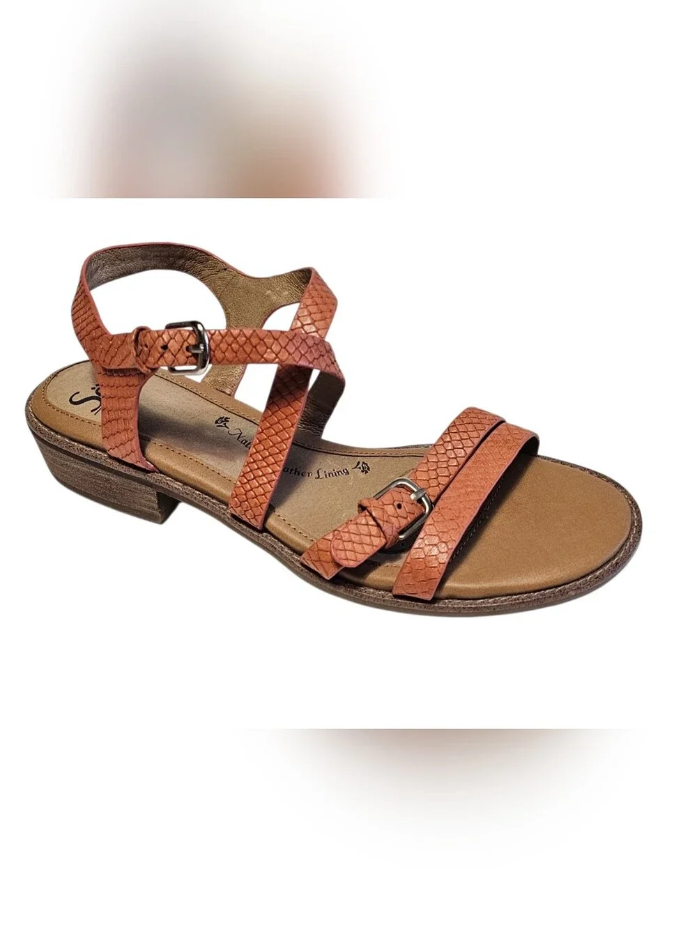 Sofft Nadie II Sandals Sz 8.5 Mango Snake Print Leather Strappy Resortwear Comfy